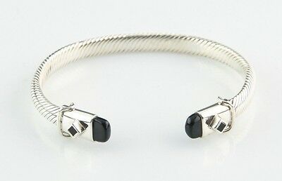 Sterling Silver Cable Cuff Bracelet w/ Onyx Accents 7" Long 6 mm Wide 28.6 g