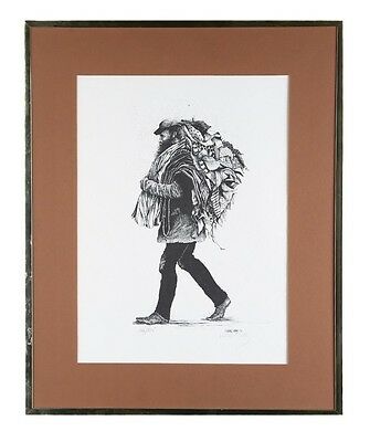 "Untitled" (Hobo) Limited Edition Lithograph by Laura Cobos, Framed 21x17"