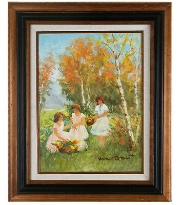 "Trois Femmes" by Suzanne Demarest Framed Oil on Canvas 12" x 16" 1967 w/ CoA