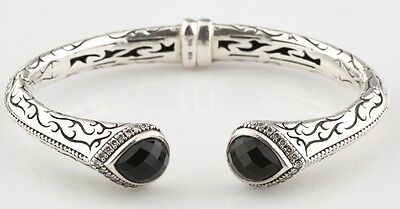 Scott Kay Jewelry 925 Etch Sterling Silver and Diamond-Framed Onyx Cuff Bracelet