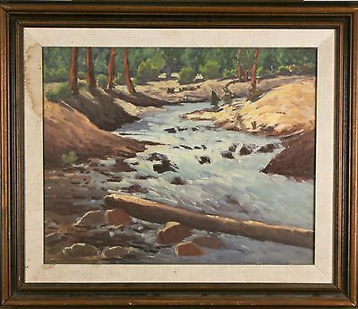 William P. Krehm Fallen Log on River Signed Framed Oil Painting 22"x26"