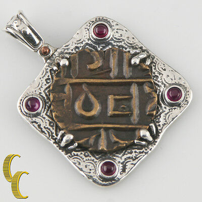 BHUTAN COIN IN SILVER BEZEL WITH BAIL 4 RUBY CABOCHONS PENDANT AR-1001