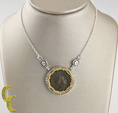 ROMAN COIN IN 2 TONE SILVER BEZEL NECKLACE