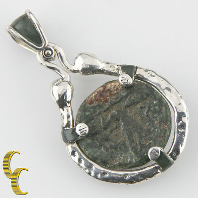 GREEK COIN IN SILVER BEZEL WITH 2 RUBY'S PENDANT