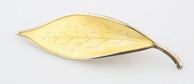 David Andersen Yellow Enamel Leaf Brooch Sterling Silver Made in Norway Vintage
