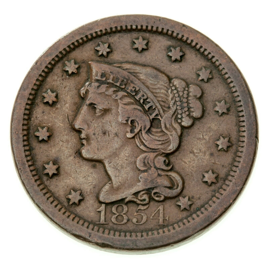 1854 1C Large Cent in Very Fine VF Condition, All Brown Color, Nice Detail