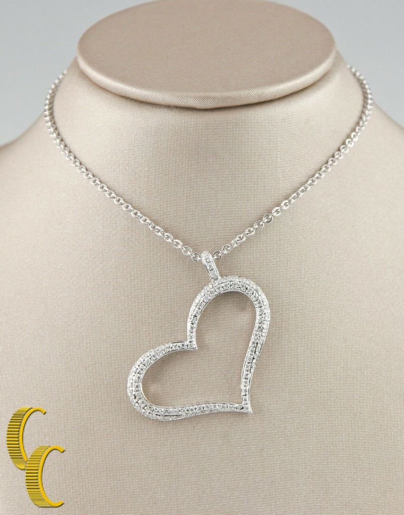 14k White Gold Pave Diamond Heart Pendant Gorgeous Piece!