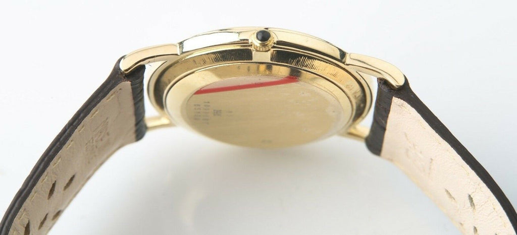 Men's Vintage Φ Baume & Mercier 14k Yellow Gold Quartz Watch Black Leather Band