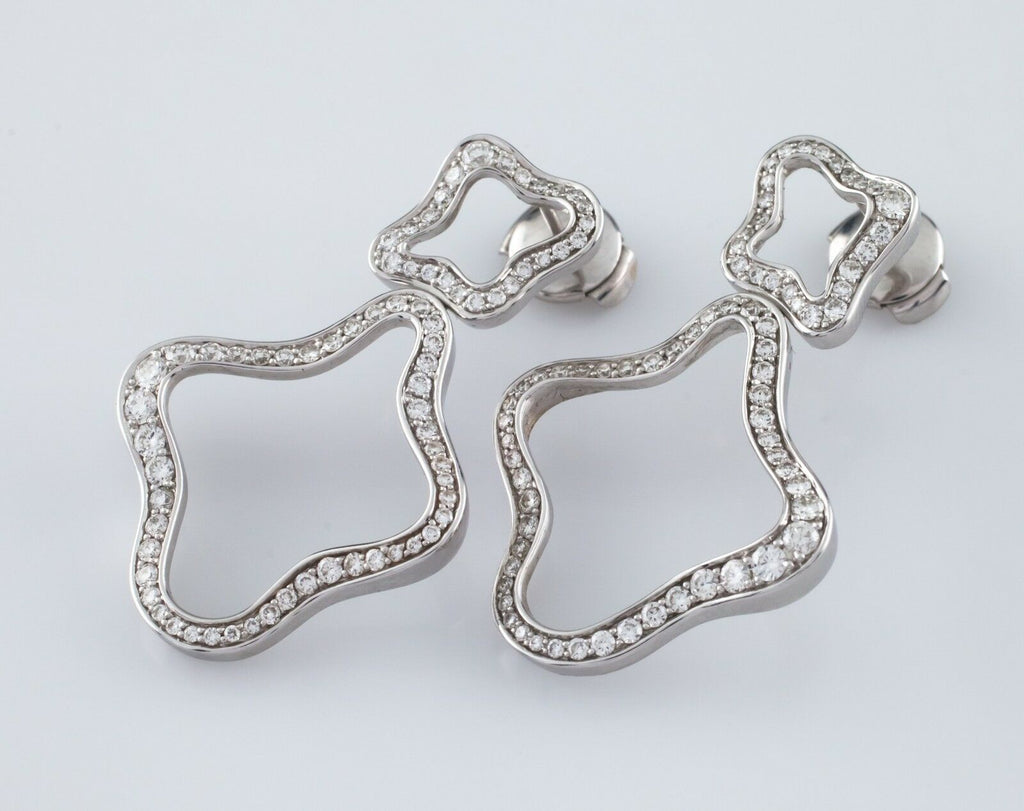 2.10 Carat Diamond Flower Dangle Drop 18k White Gold Earrings