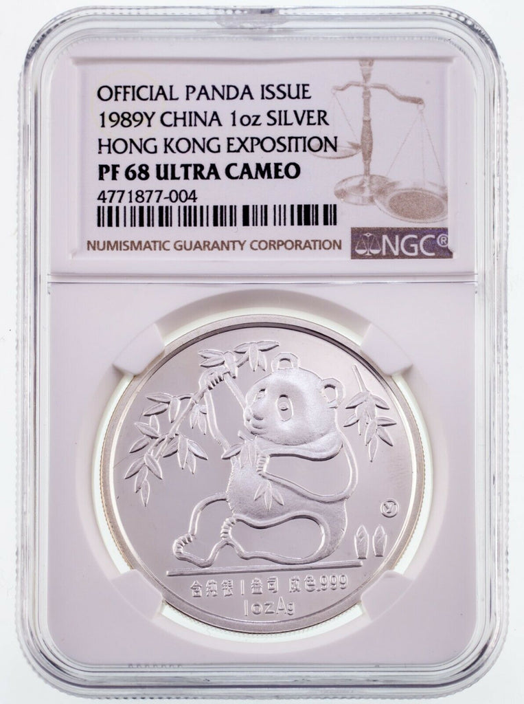 1989Y China 1 Oz. Silver Panda for Hong Kong Exposition NGC PF 68 Ultra Cameo