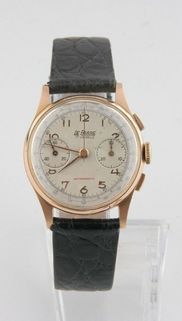 La Phare 18k Rose Gold Men's Hand-Windng Chronograph 17 Jewel Watch Leather Band