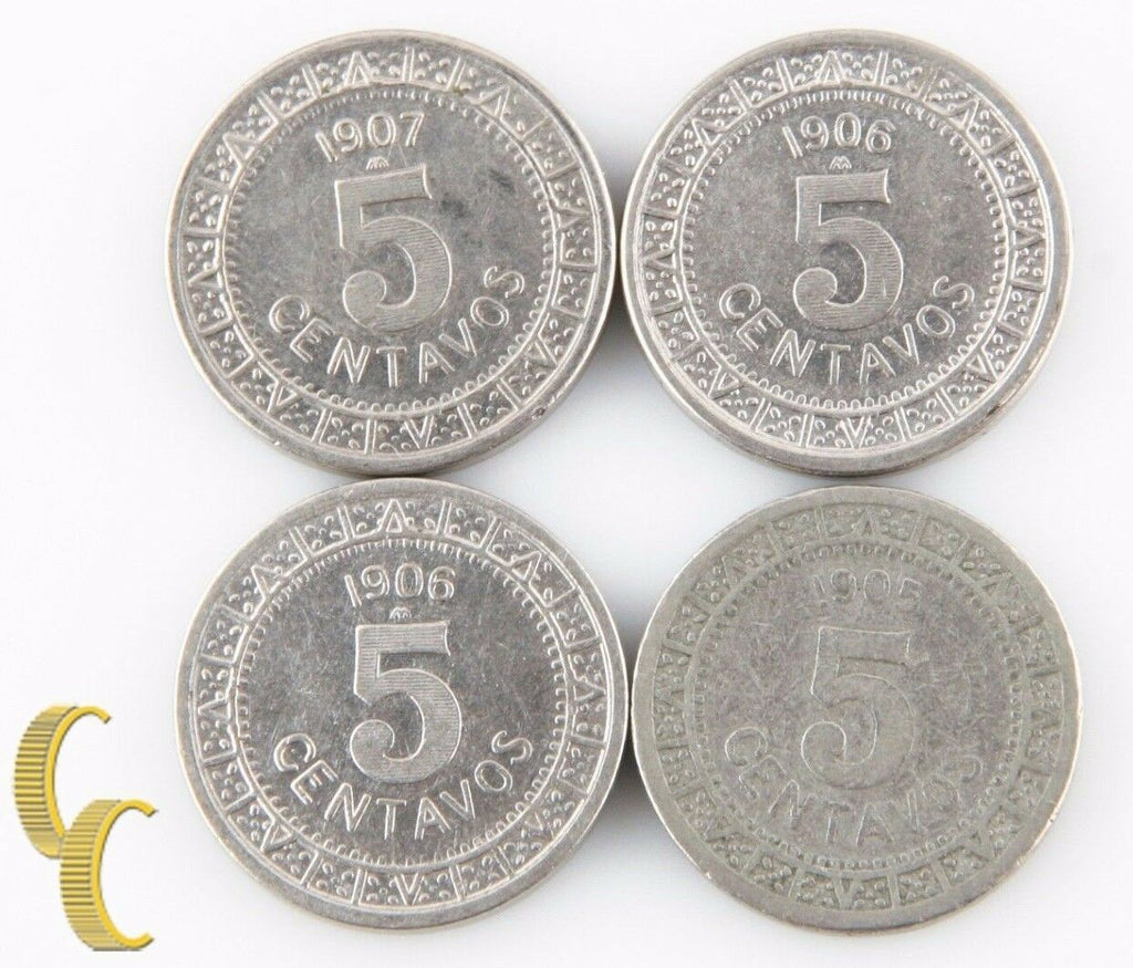 1905 1906 1907 Mexico 5 Centavos Lot (VF-AU, 4 coins) 5c Five Nickel KM-421