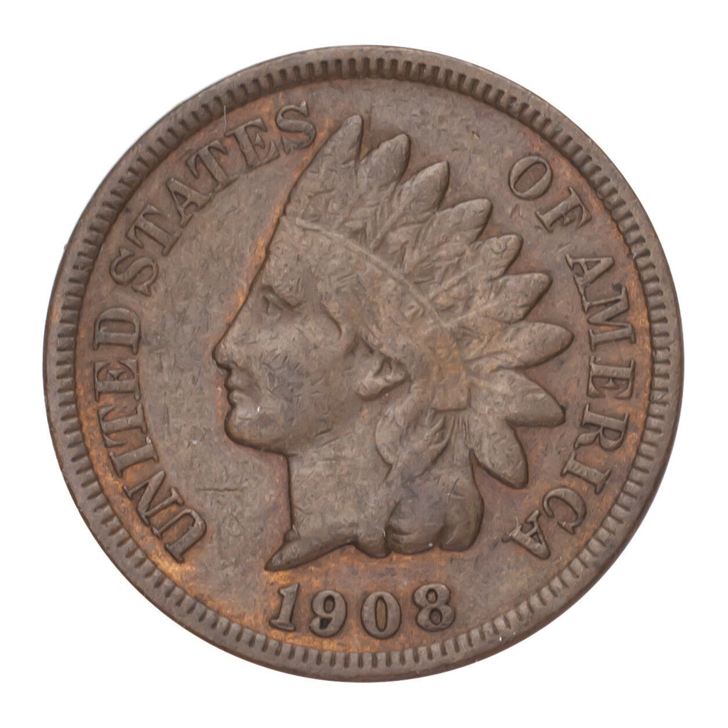 1908-S Indian Head Cent 1C Penny (Fine, F Condition)