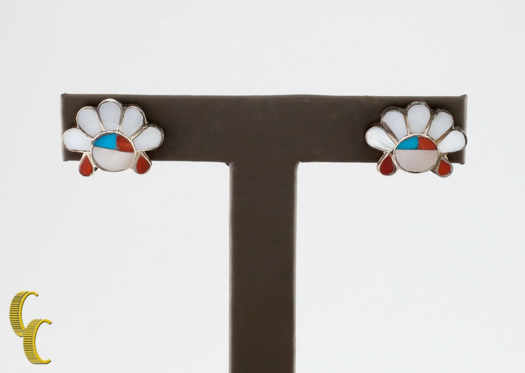.925 sterling Silver Turquoise/Coral/Mother Of Peal  Dangle Earrings