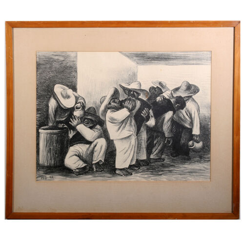 Untitled Signed Lithograph by Marshall Goodman (Seven Drunk Men) 23x27" 1941