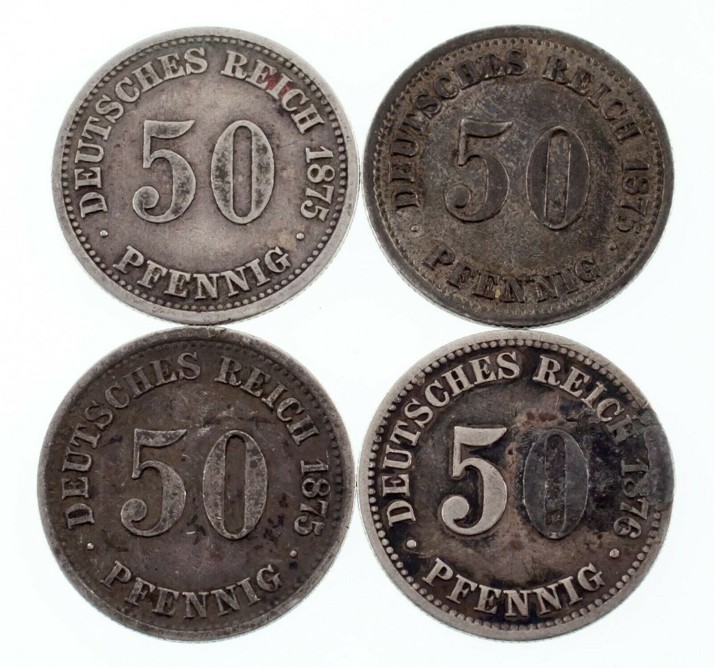 1875-1876 Germany 50 Pfenning Coin Lot of 4 (VF-XF) KM# 6