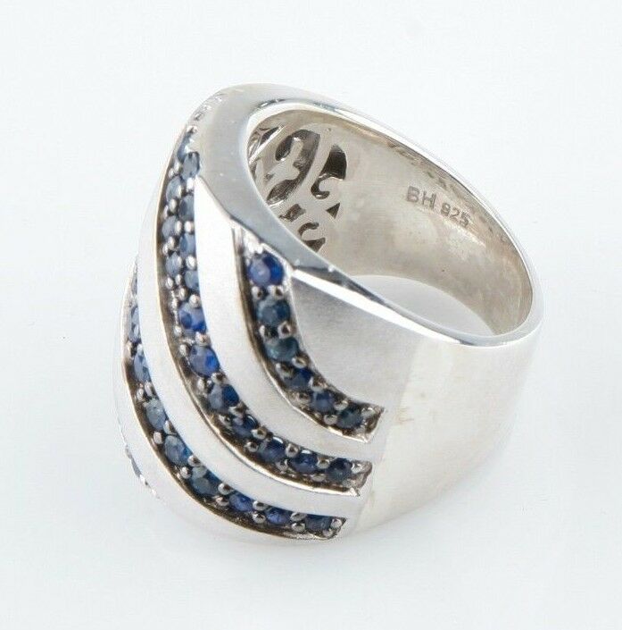 Gorgeous Ballisima Sterling Silver Splash Sapphire Ring TSW = 2.10 ct Size 7.5