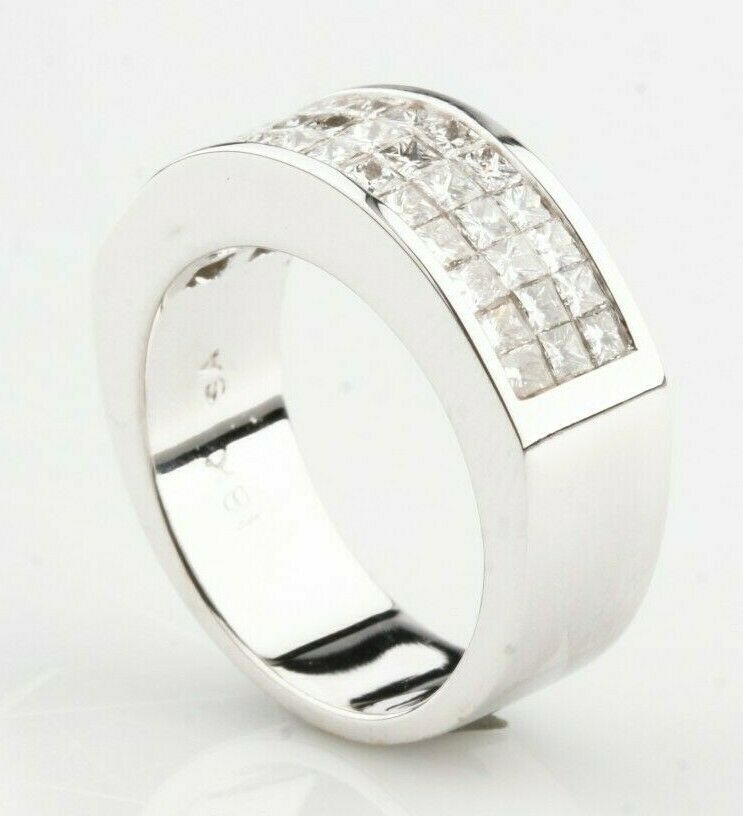 18k White Gold Princess Diamond Plaque Ring Size 6 1.60 CTW Gorgeous Gift!