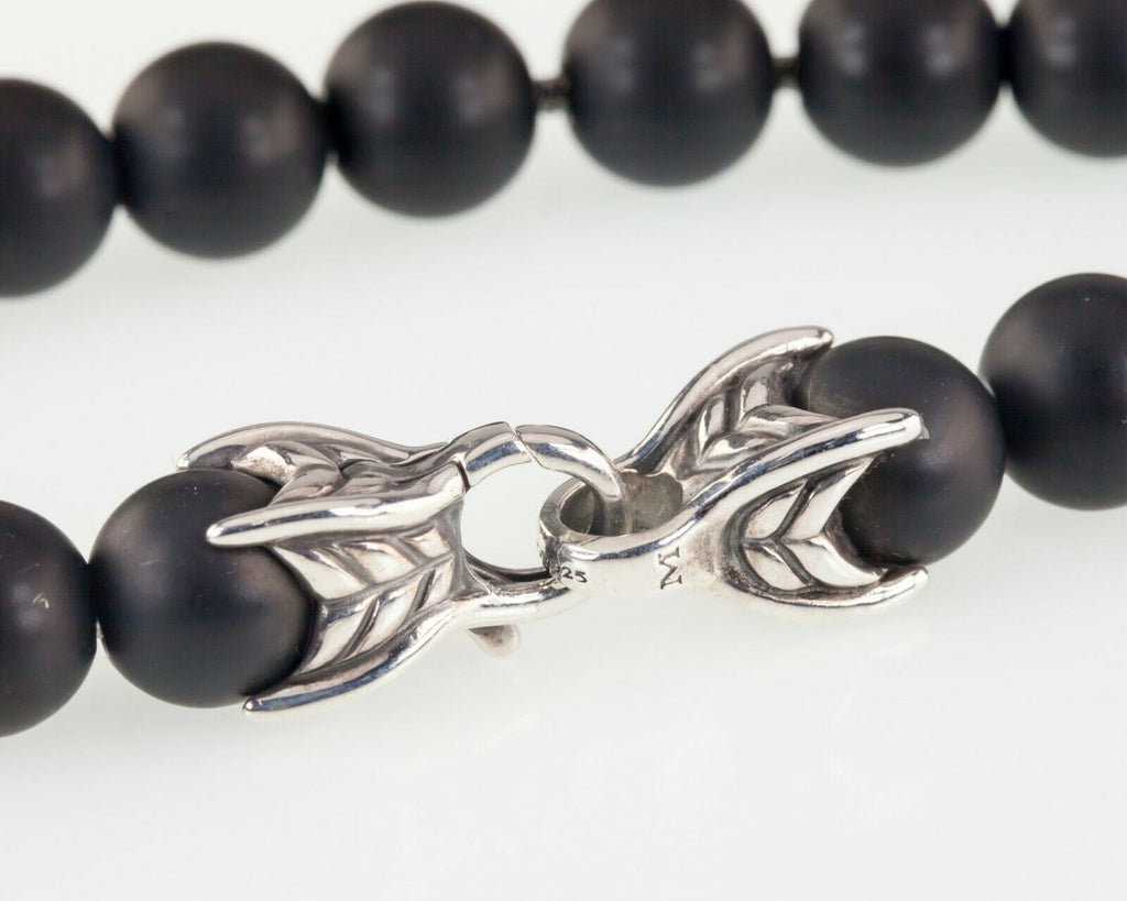 David Yurman Onyx Spiritual Bead Bracelet on Silver Chain w/ Black Diamond Bead