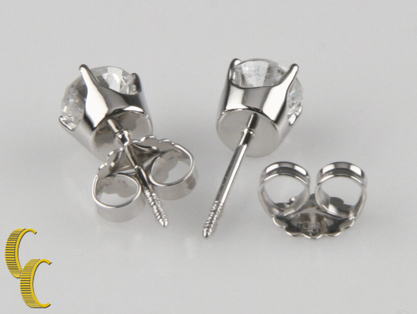 Round Diamond 1.00 carat 14k White Gold Stud Earrings w/ Butterfly Backs