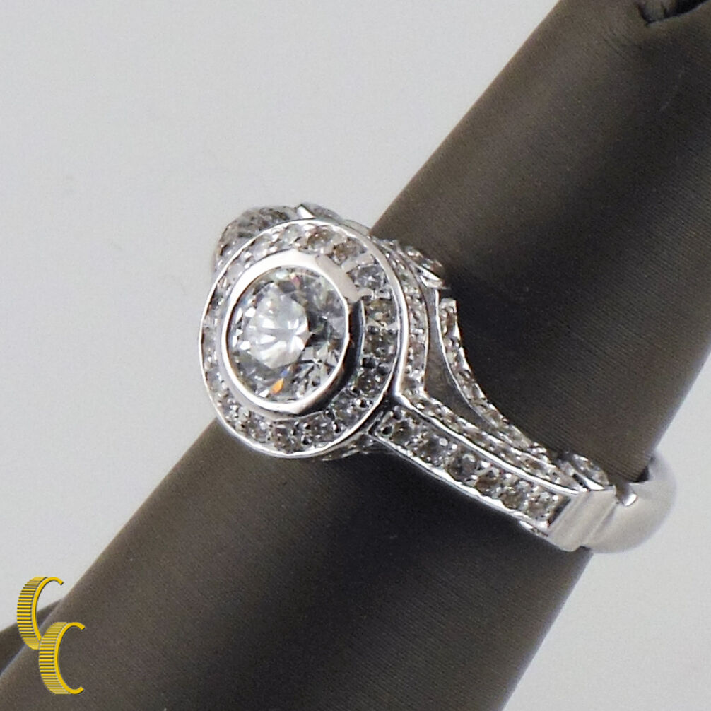2.00 Carat Round Brilliant Diamond Halo 14k White Gold Engagement Ring Size 6.25
