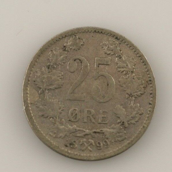 1899 Norway 25 Ore Coin (VF) Very Fine Condition