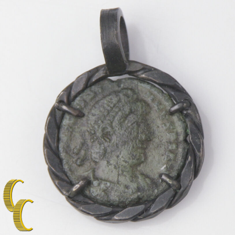 ANCIENT ROMAN COIN IN SILVER ANTIQUED BEZEL PENDANT 2.8 grams
