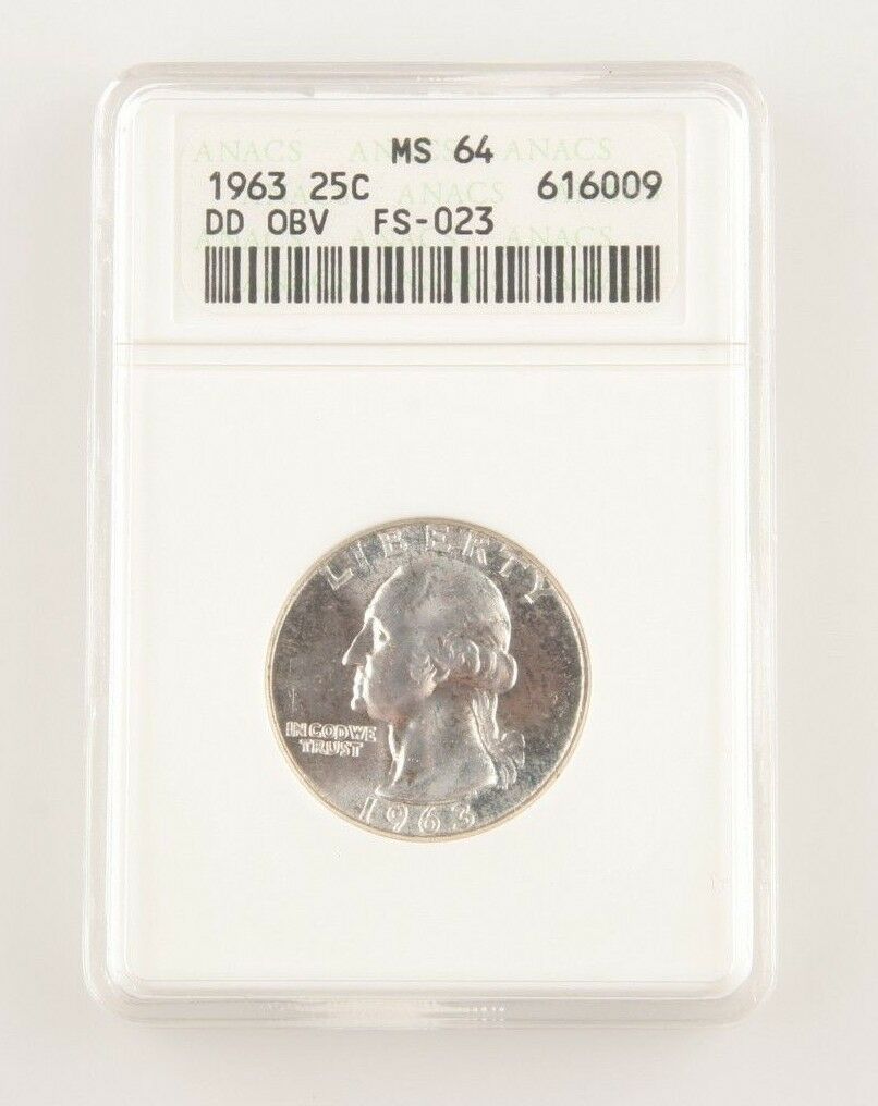 1963 25¢ Double Die Obverse FS-023 Washington Quarter Graded as MS-64 by ANACS