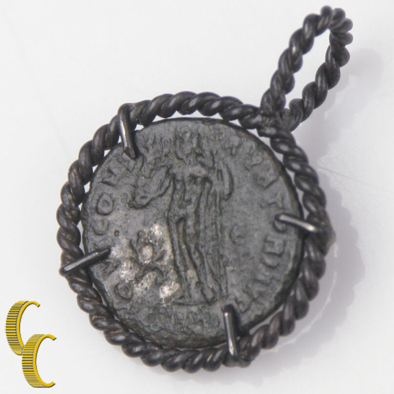 ANCIENT ROMAN COIN IN SILVER ANTIQUED BEZEL PENDANT 2.0 grams
