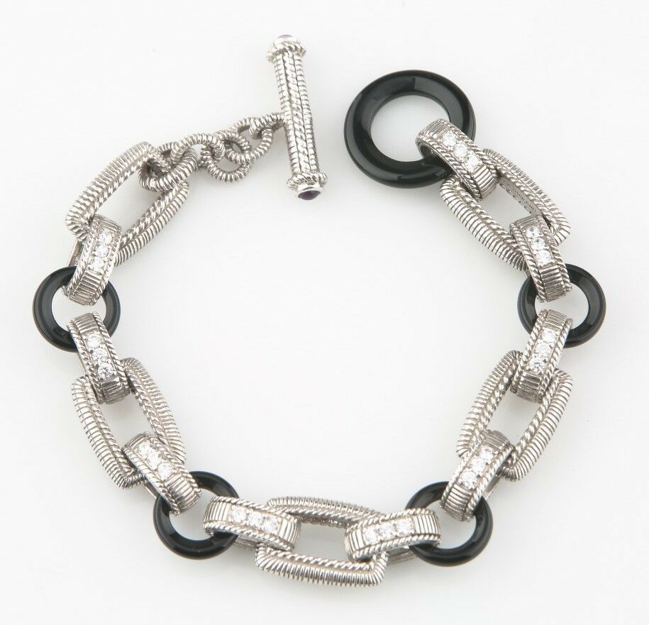 Judith Ripka Sterling Silver Onyx, Cubic Zirconia, Amethyst Chunky Link Bracelet