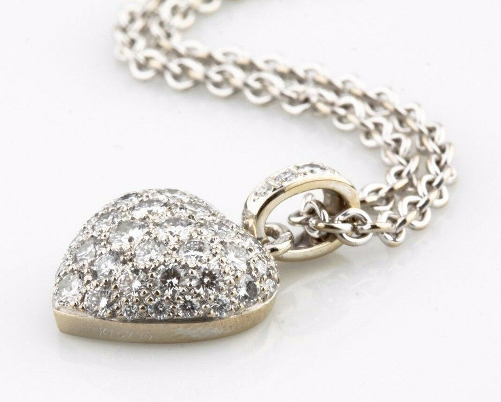 Cartier 18K White Gold Diamond Encrusted Pave Set Bubble Heart Pendant Necklace
