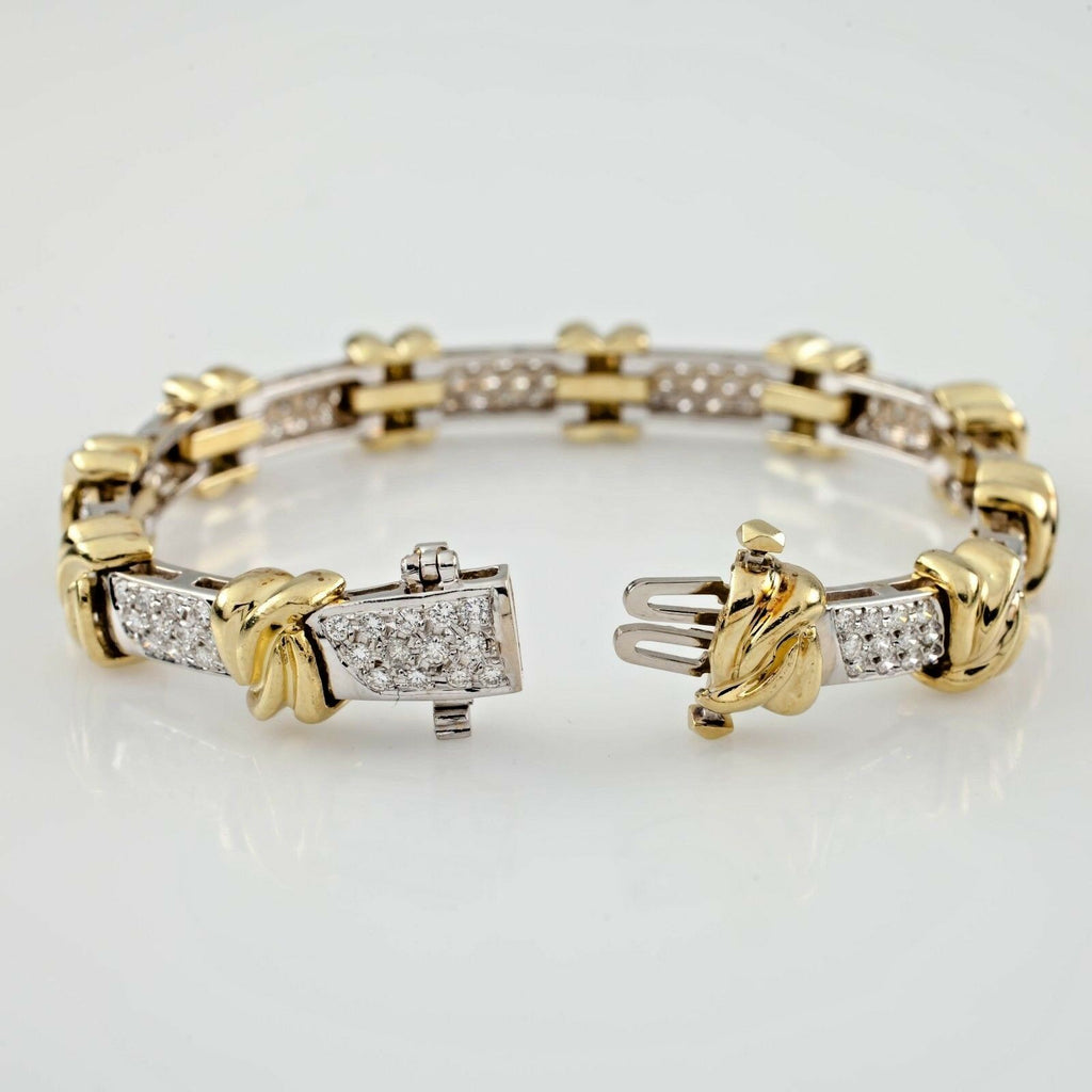 4.00 carat Diamond Knot Station 18k White & Yellow Gold 2-Tone Bracelet 7.25"