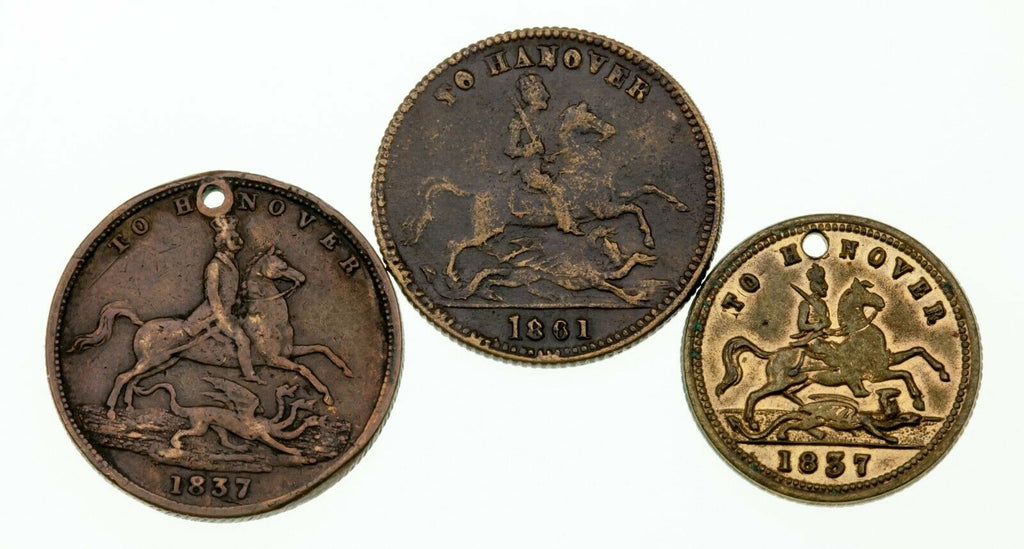 1837, 61, 62 Great Britain Queen Victoria Cumberland Jack Token Lot of 5