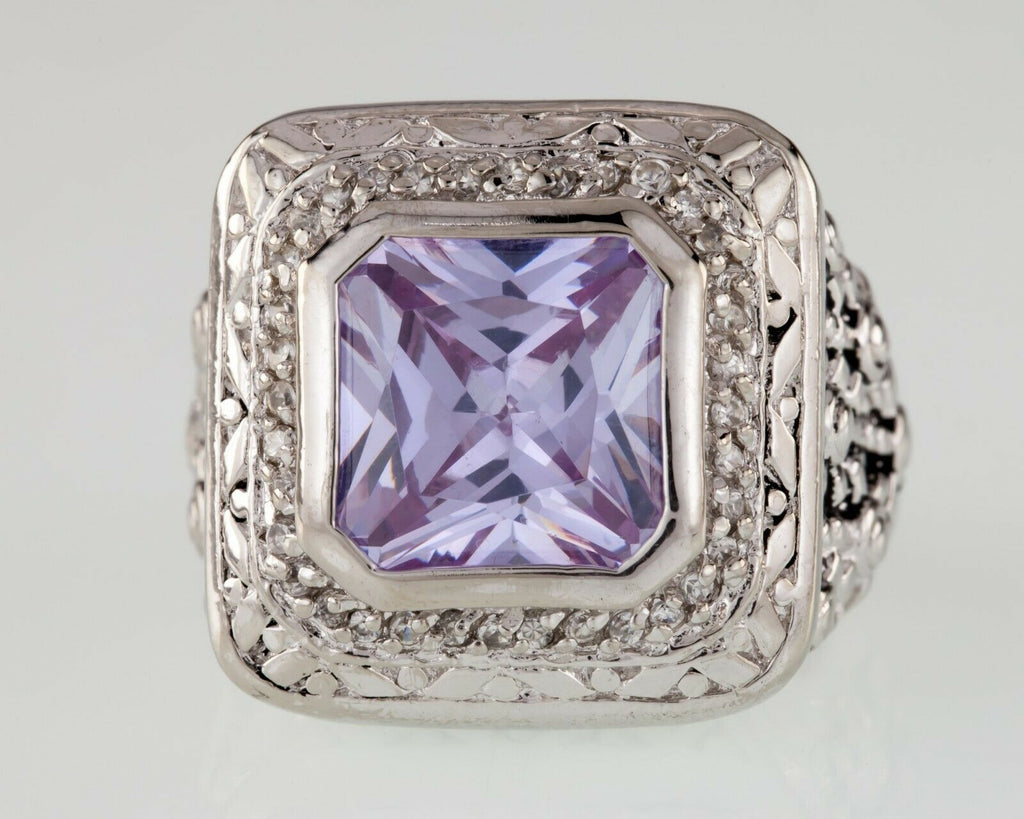 Purple Iolite & CZ Sterling Silver Ring (Size 6.25)