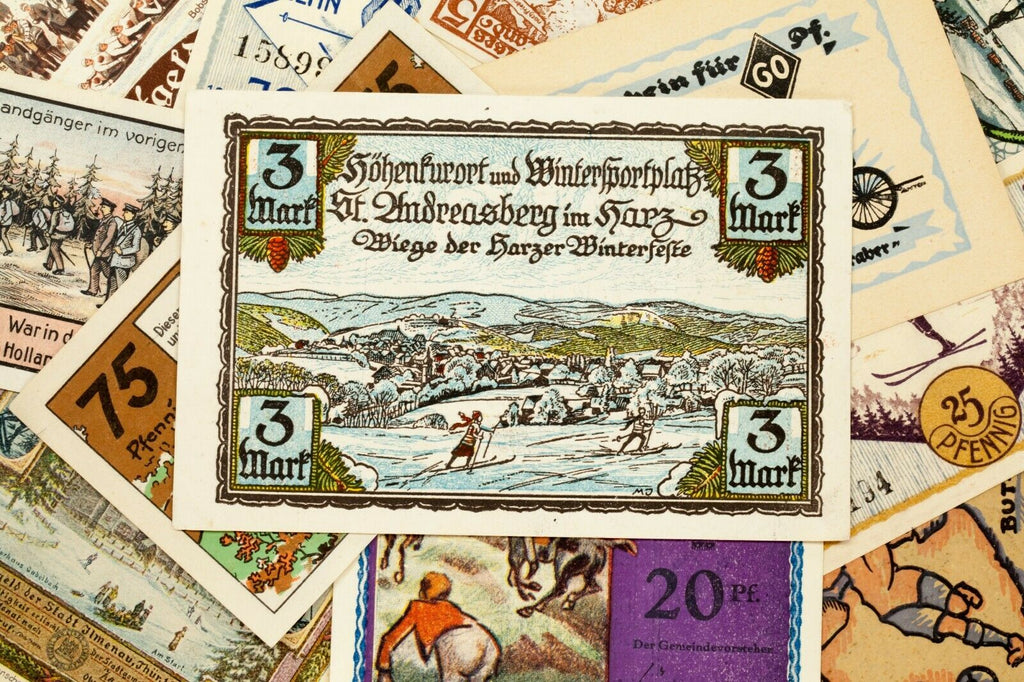 1920's Germany Notgeld Money 17pc Sports - Jgelshieb, Oberhof, Pfarrkirchen