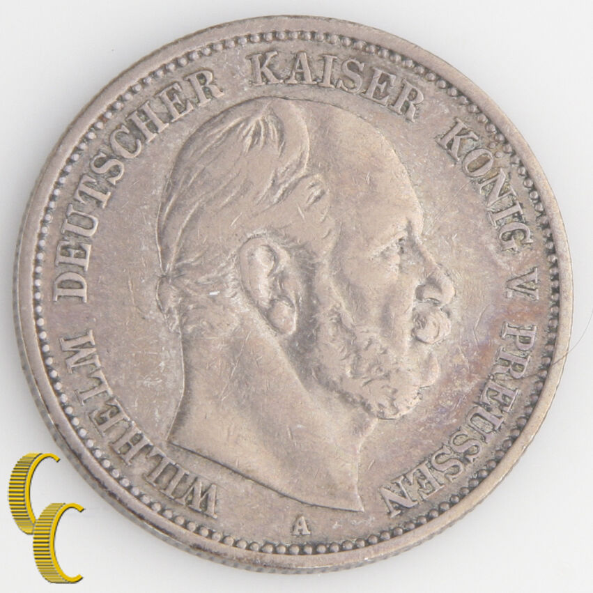 1876-A German States, Prussia 2 Mark (Extra Fine, XF) Wilhelm Silver KM#506