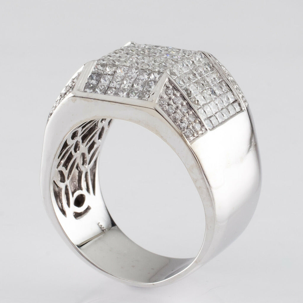10.00 Carat Diamond 14k White Gold Men's Plaque Ring Size 13.25