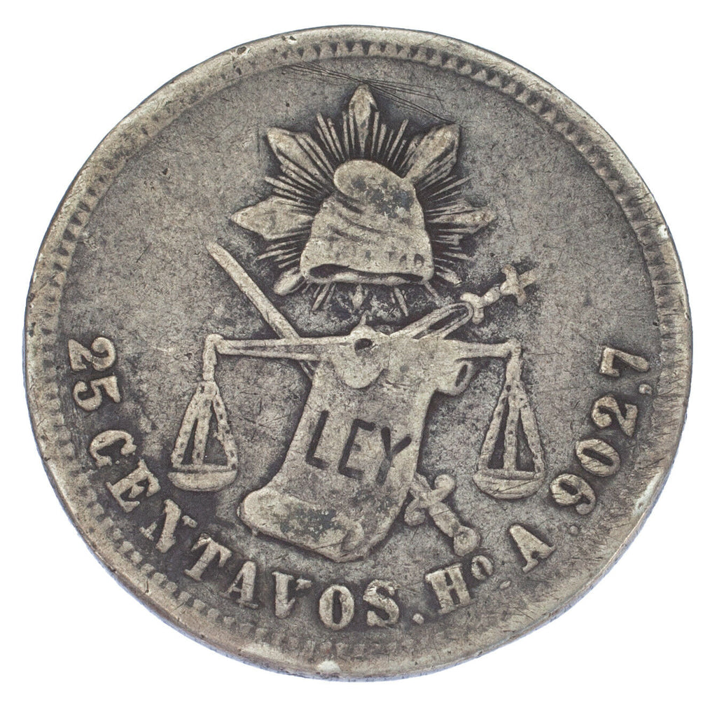 1879Ho A Mexico 25 Centavos Coin (Very Fine, VF Condition) KM 406.6