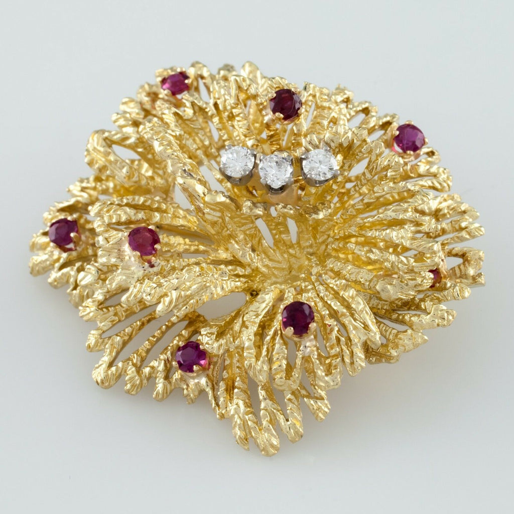 Tiffany & Co. Vintage Ruby and Diamond 18k Yellow Gold Brooch
