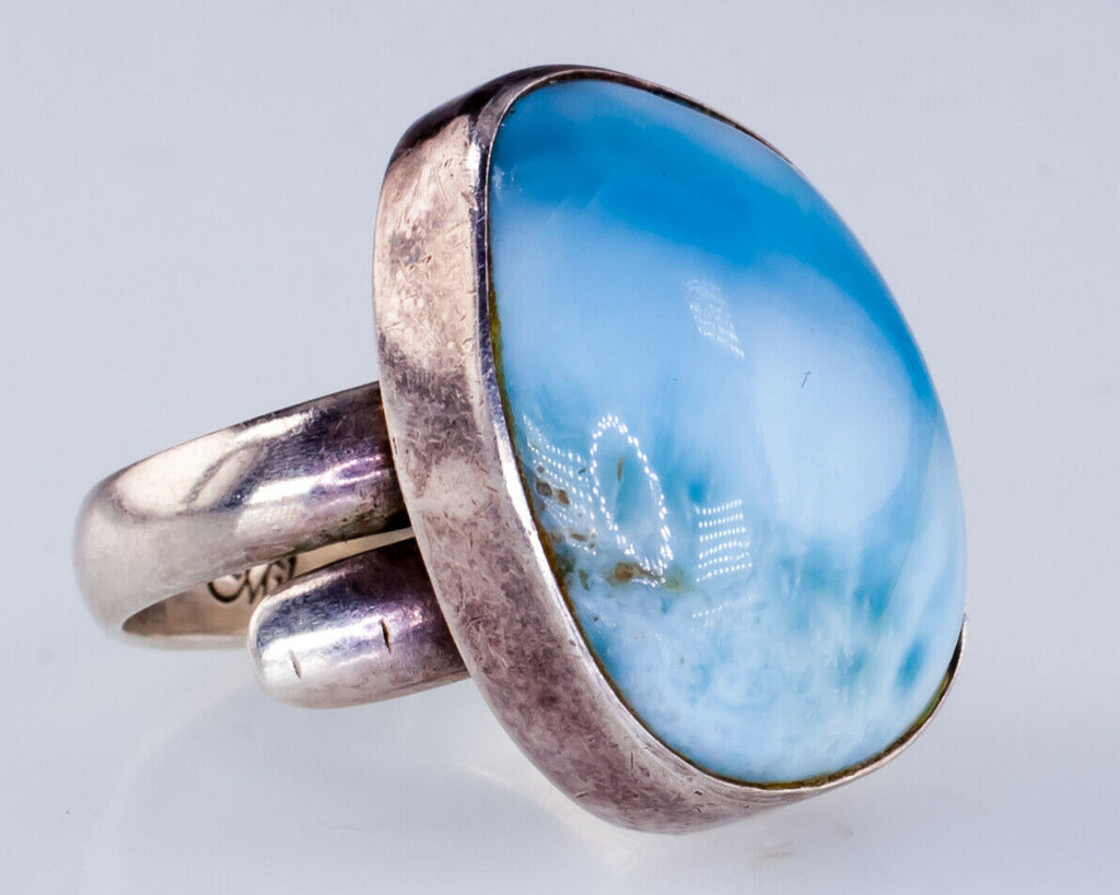 Gorgeous Sterling Silver Larimar Cabochon Ring by Milo Size 6