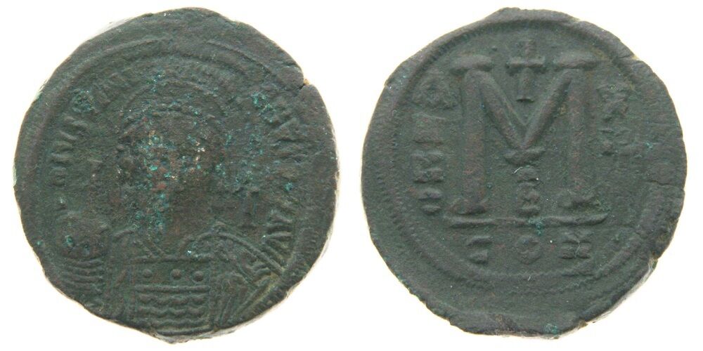 540 AD Byzantine AE Follis Justinian I Year 13 M Constantinople Mint SB-163