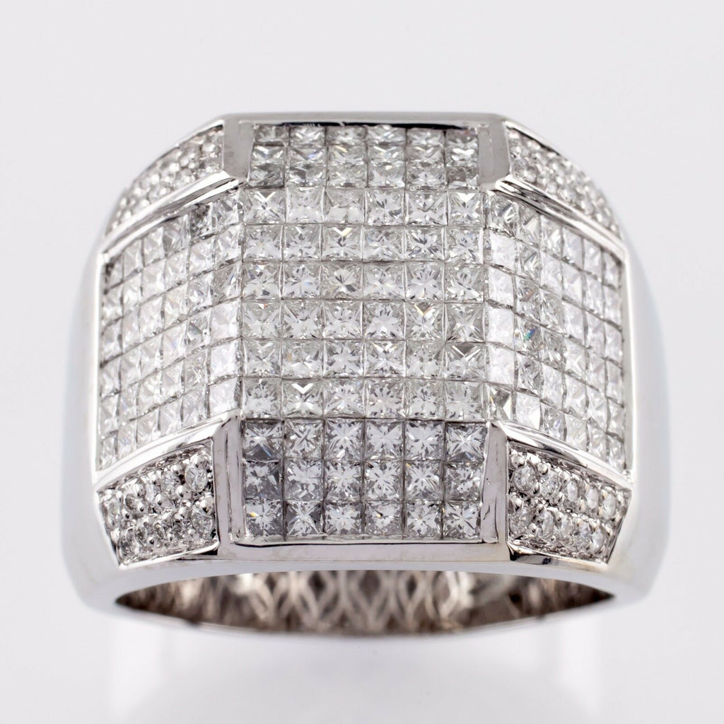 10.00 Carat Diamond 14k White Gold Men's Plaque Ring Size 13.25