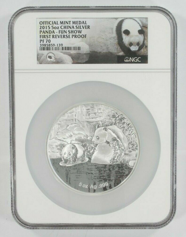 2015 5 Oz. Silver Panda - Fun Show Graded by NGC as PF 70 First Reverse Proof