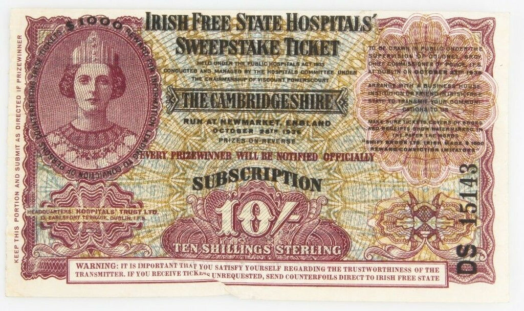 Lot of 4 Irish Free State Hosptials Sweepstake Tickets 1936-1937