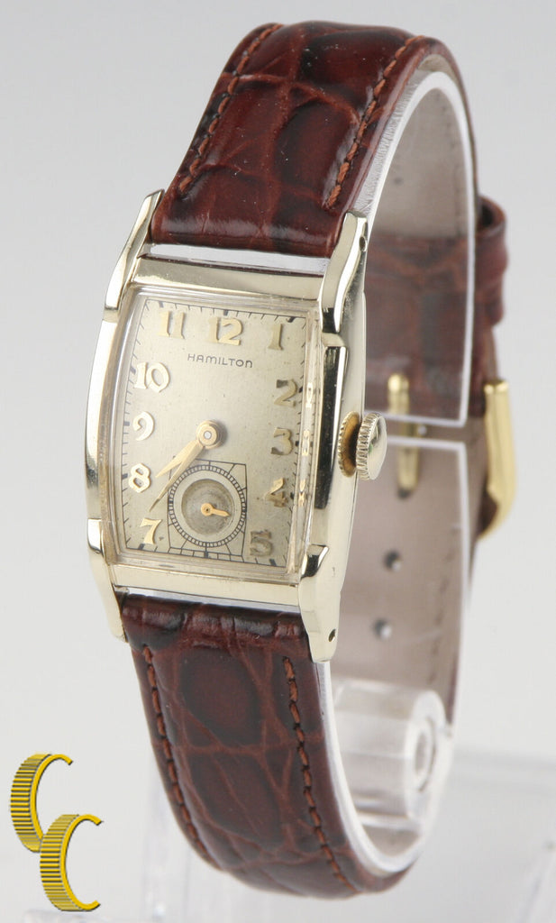 Hamilton 10k Gold Filled Hand-Winding Watch w/ Brown Leather Band Mvmt 753