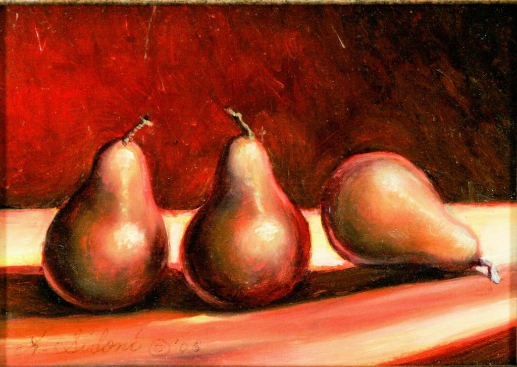 "Three Pears" By Anthony Sidoni 2005 Oil Painting 11"x13"