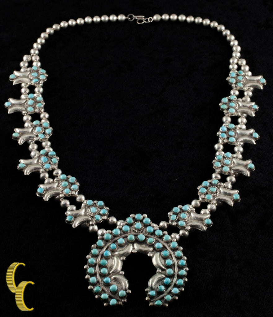Navajo Turquoise Cluster & Sterling Silver Naja Necklace