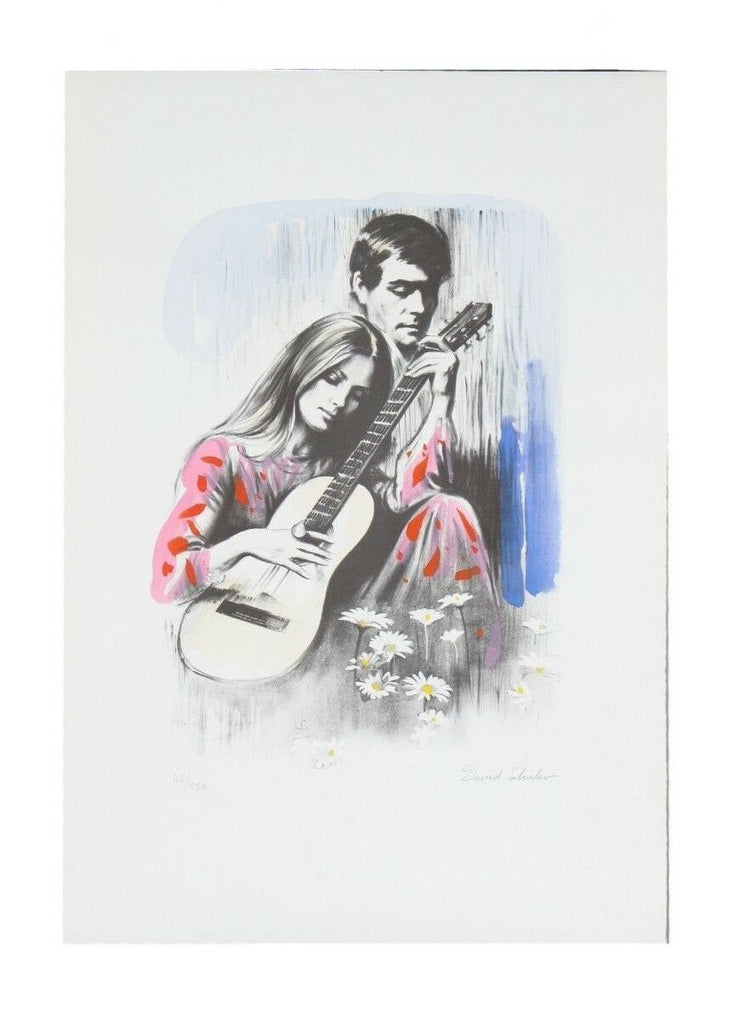 "Playing Guitar" by David Shalev Hand-Colored Lithograph on Paper LE of 150 CoA