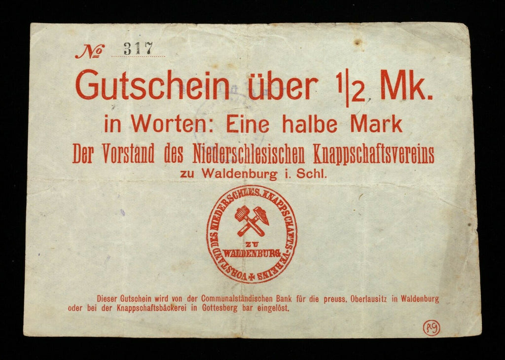 1914 Waldenburg 4pc Notgeld Set // WWI Germany 1/2, 1, 5 Mark & 10 Pfennig