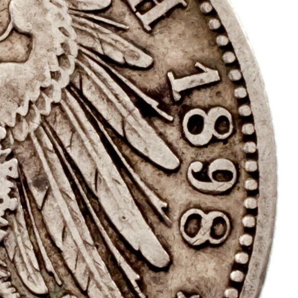 1898 German States Bavaria 2 Mark Silver Coin Fine Condition KM #913